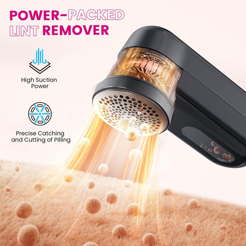 Ziitty Fabric Shaver, Lint Remover for Clothes, Type-C Rechargeable Lint Shaver with LCD Display & 6-Blade, Sweater Shavers to Remove Pilling，Fuzz Remover Fabric Shaver for Clothing and Furniture - Image 4